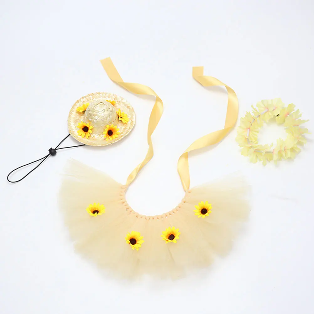 

Hawaiian Dog Skirt Flower Collar Hat Costume Decorative Pet Clothes Accessories Lightweight Comfortable Fashion Apparel Pet