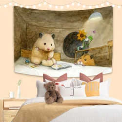 XxDeco Kawaii Hamster Anime Tapestry Cute Animal Printed Wall Hanging Home Decoration Dormitory Background Cloth Sofa Blanket