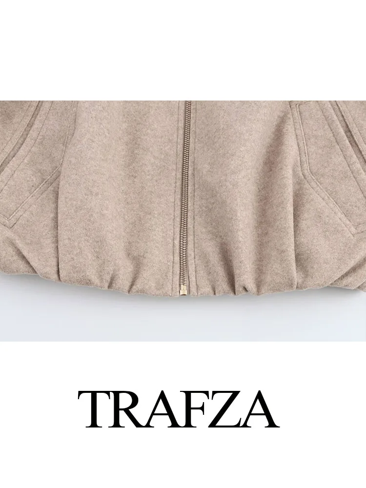 TRAFZAผู้หญิงฤดูหนาวStreetwearสไตล์แจ็คเก็ตคอยาวแขนยาวกระเป๋าตกแต่งซิปหญิงใหม่เสื้อแฟชั่น