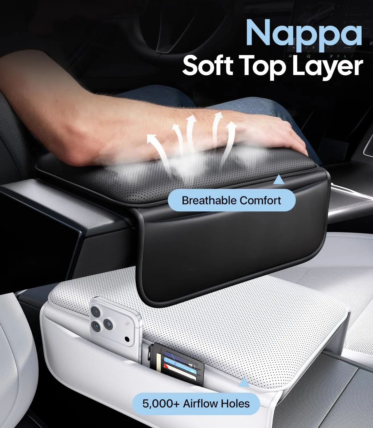 Center Console Lid Cover for Tesla Model Y Juniper & Model 3 Highland 24-26 Nappa Leather Armrest Protector Cover Accessories