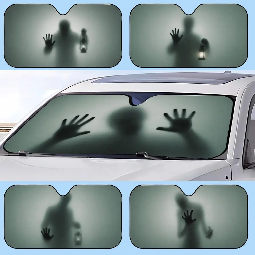 

Creepy Ghost Hand Light Sun Visor Reusable Aluminum Foil UV Protector Heat Car Sunshades Five-Layer Insulation Windshield