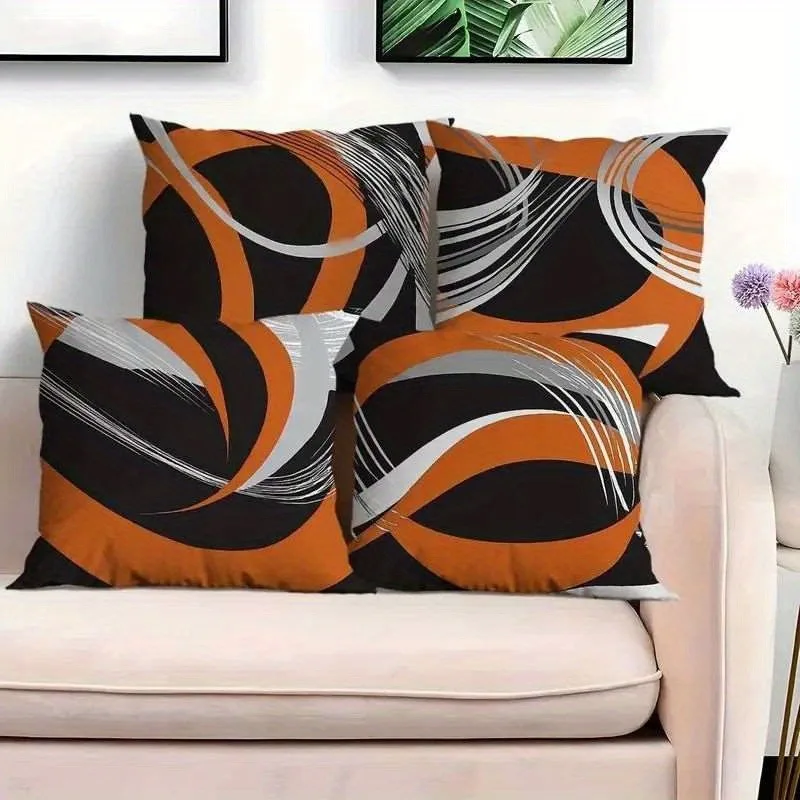 

Наволочка Dynamic Orange & Black Swirl — наволочка с современным абстрактным рисунком линий и принтом для дивана, спальни, гостиной