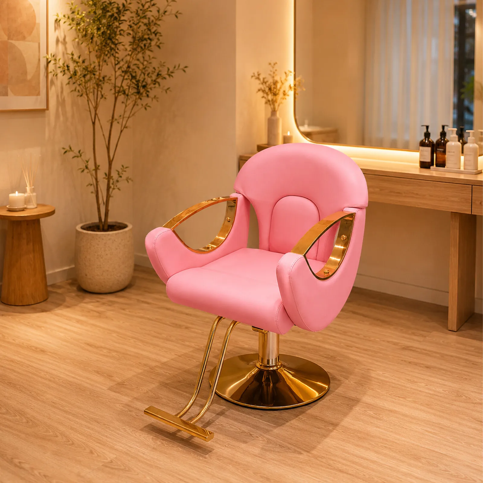Hydraulic Reclining Barber Chair Gold Base 360° Rotation Salon Hair Styling Chair for Beauty Barbershop