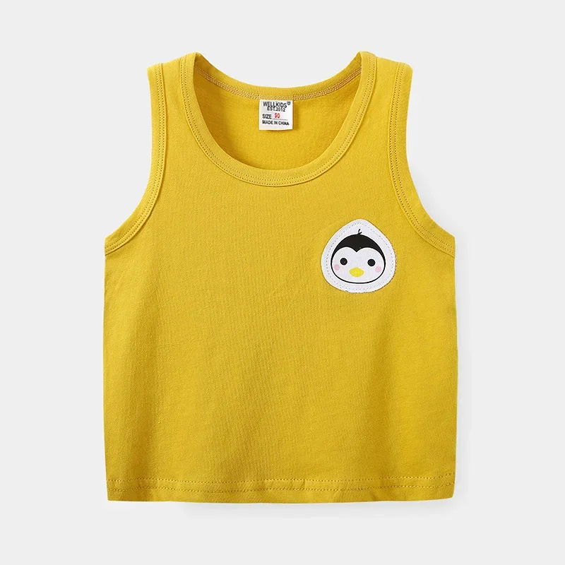 Summer Boys Sleeveless Casual Breathable Cotton Color-Block T-shirt Kids Printed Cartoon Tank Top 3-8 Years Optional 2 Colors