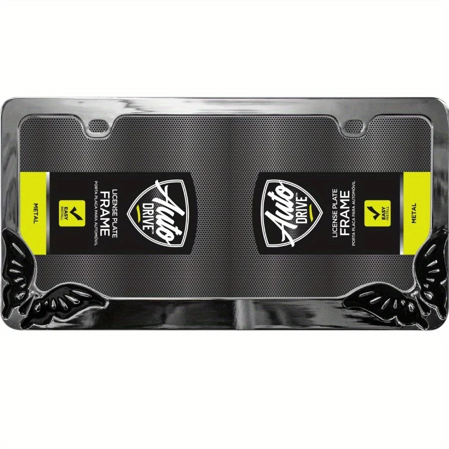 Universal Metal License Plate Frame - Butterfly, with black butterfly decoration, adding a touch of fashion and style.