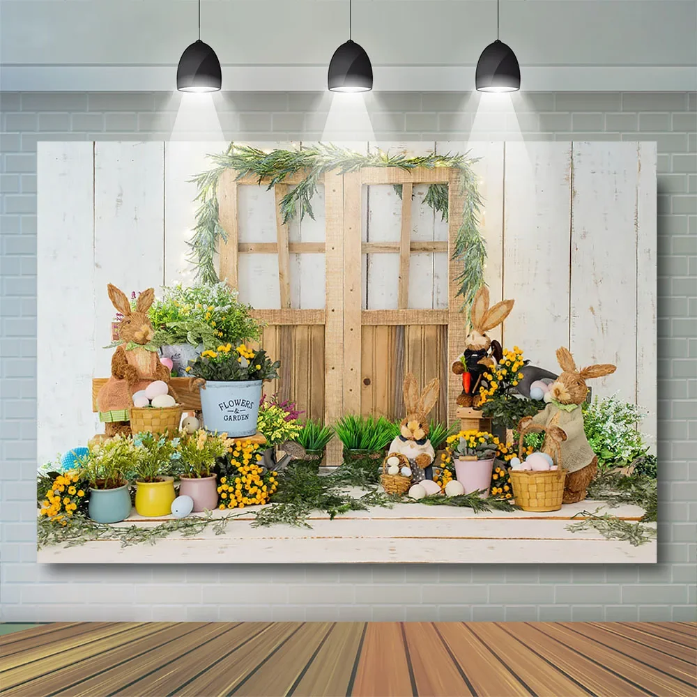 Mocsicka primavera Pascua pared de madera fotografía telón de fondo niño Festival cumpleaños conejo Floral pastizales retrato de bebé fondo