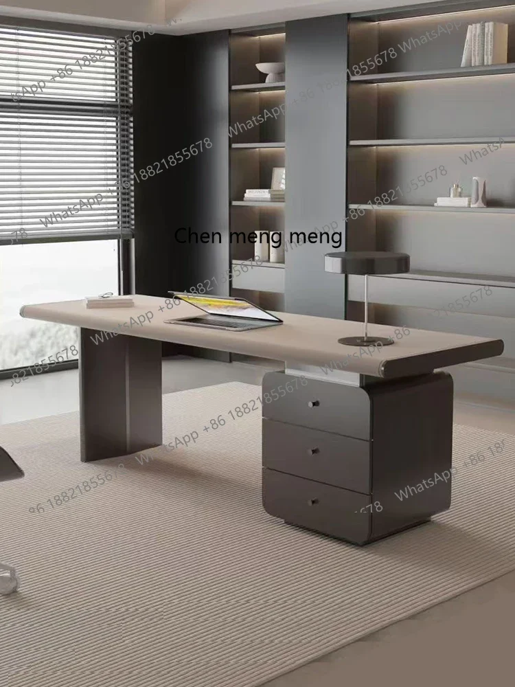 

High-end high-gloss baking paint, imported saddle leather finish, simple study desk H