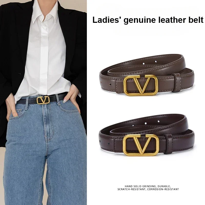 2024 Women's Luxury Designer Brand Belt Simple Metal Buckle Belt Girl Dress Denim Pants Women's Belt New Genuine Leather Belt