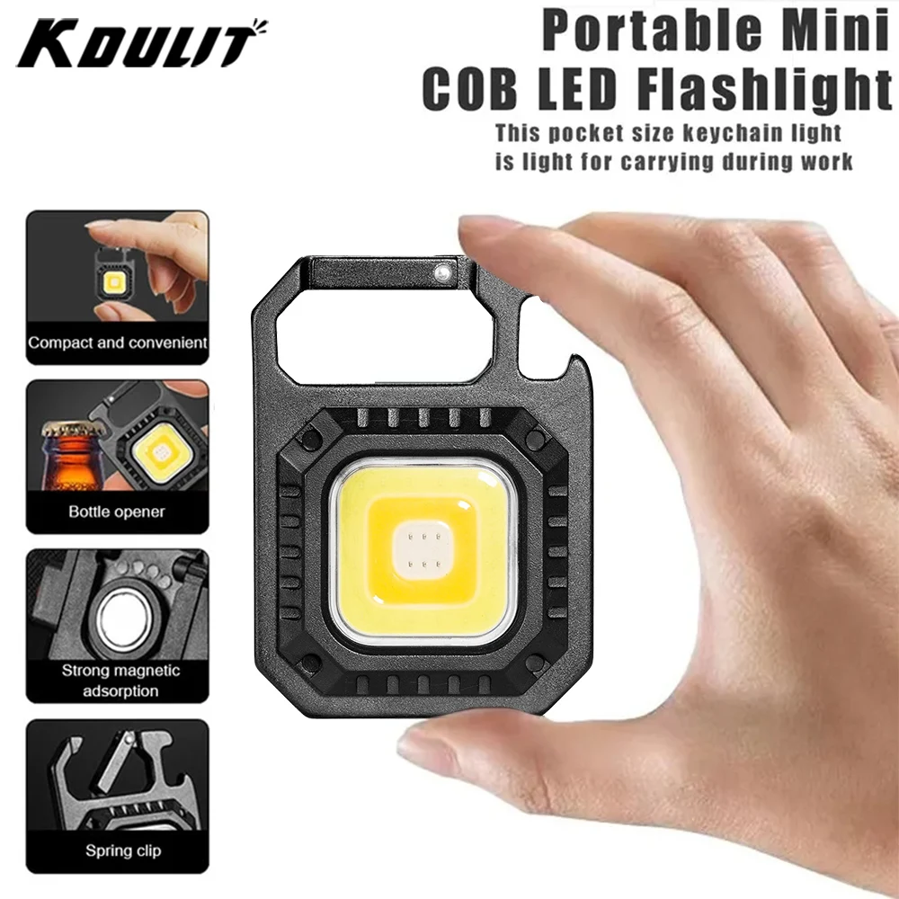 Mini LED portátil Keychain lanterna, multifunções, recarregável, COB trabalho luz, forte ímã, emergência ao ar livre, lanterna de acampamento