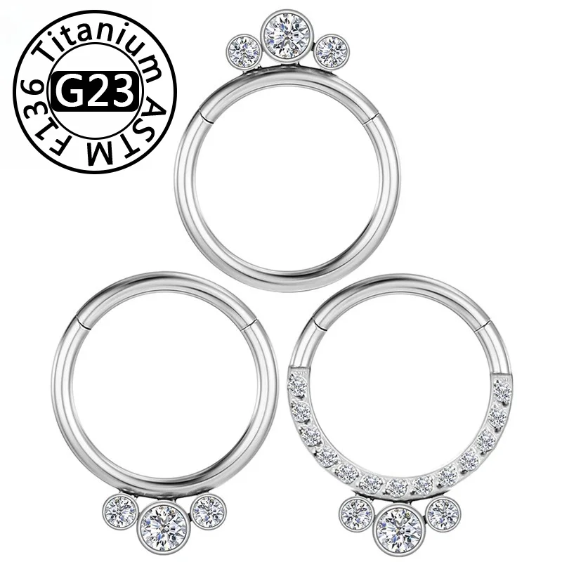 2/5pcs F136 Titanium piercing Zircon Clicker Septum 16G Nose ring Hoop Hinged Segment Tragus Earrings Body Jewelry Labret
