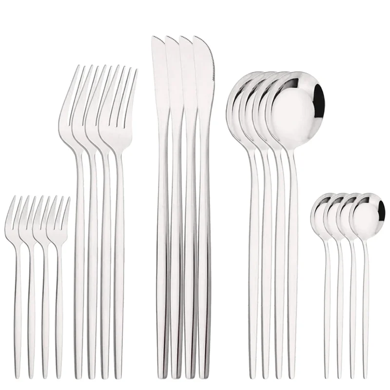 

SHGO-Kitchen Tableware 20Pcs Silver Stainless Steel Cutlery Set Dinner Steak Knife Fruit Spoon Fork Dinnerware Silverware