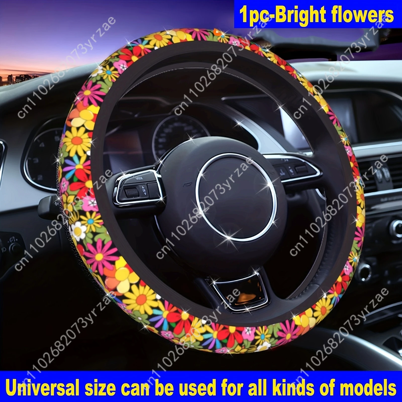 

Vibrant Floral Car Steering Wheels Cover Universal Type Environmental Friendly Comfort Breathable Car Steering Wheel Wrap