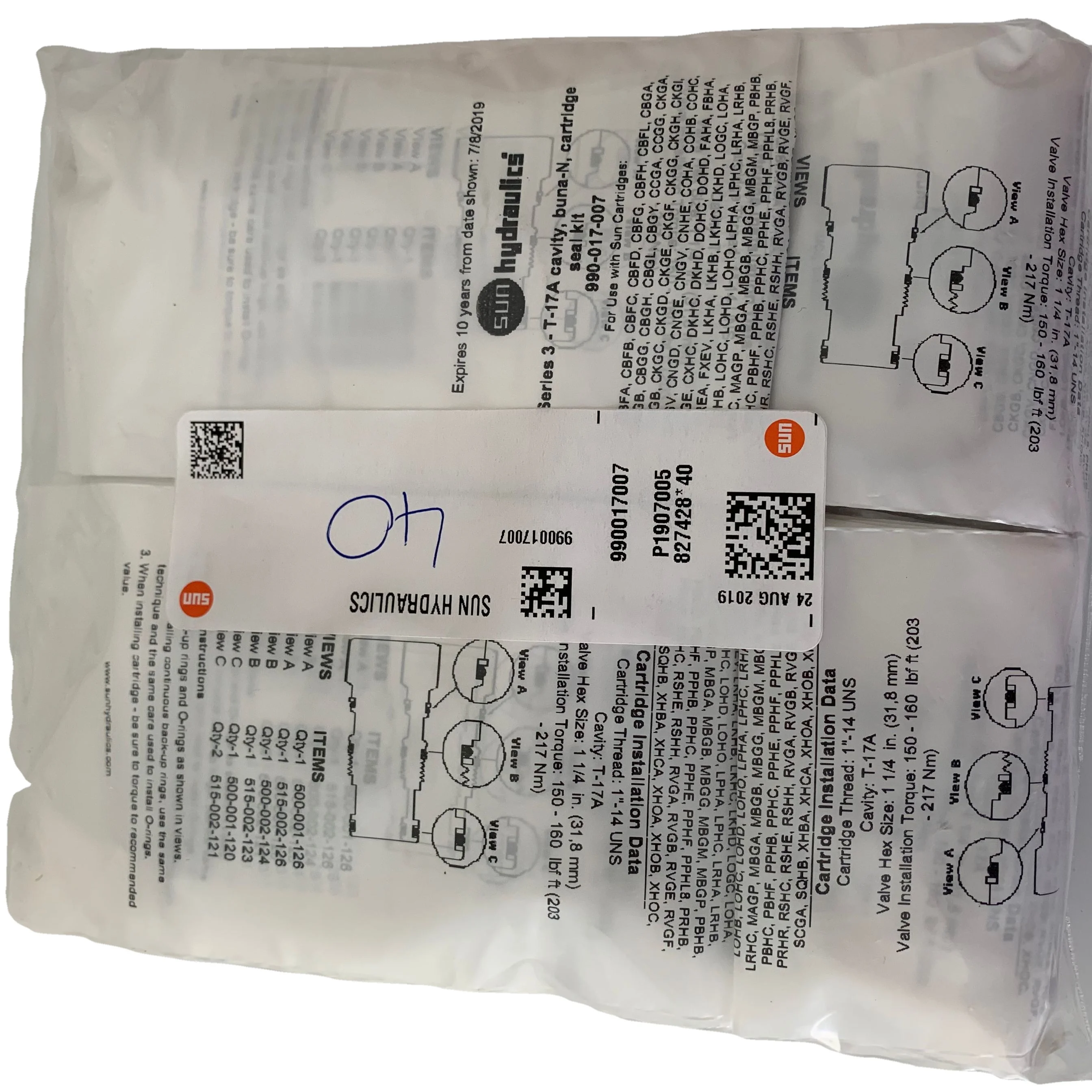 

990017007 990-017-007 990017006 990-017-006 990 SUN Hydraulics Original USA Series 3 - T-17A Cavity, Buna-N, Cartridge Seal Kit