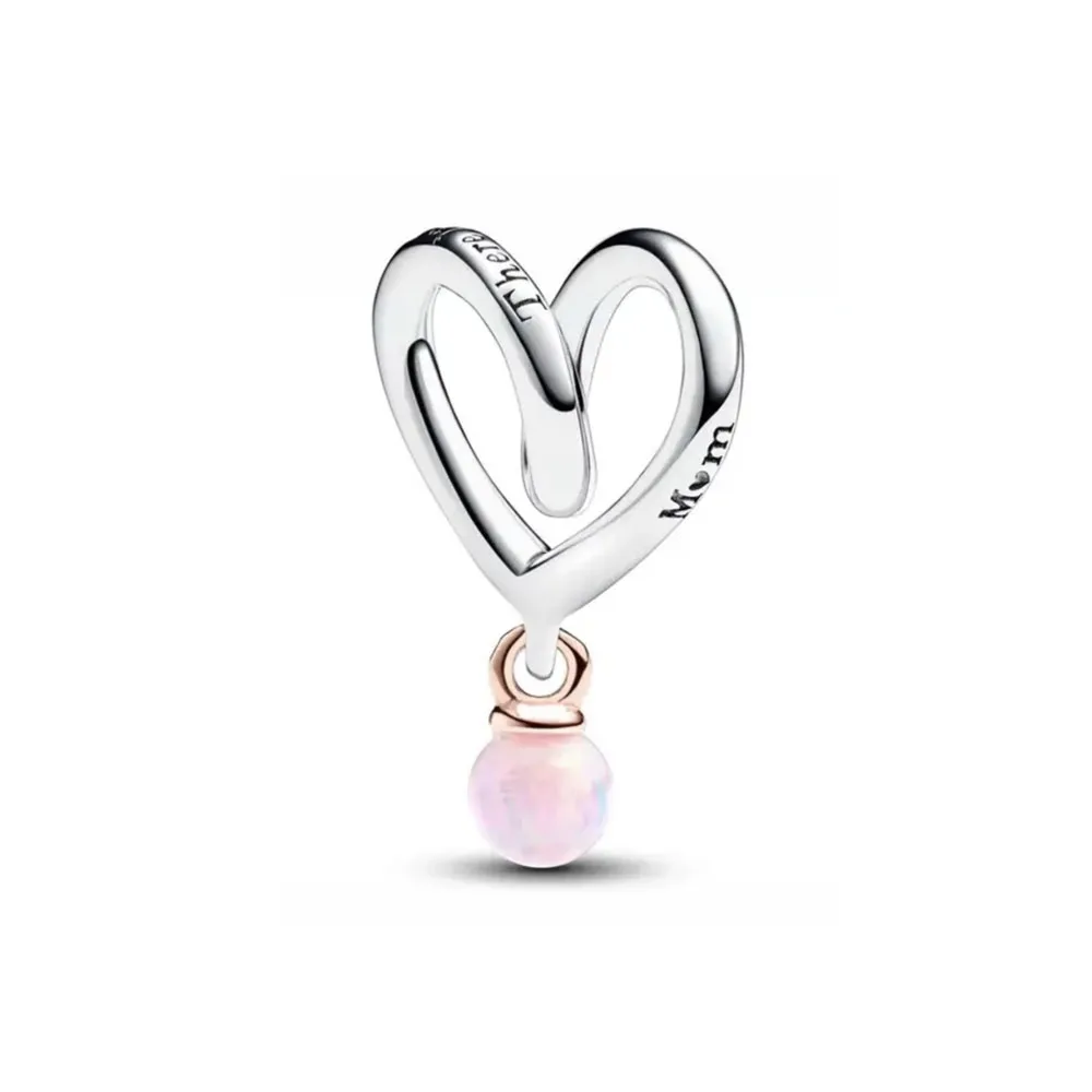 Hot Selling Heart Pendant Pink Stone Dangle Charm European Diy Bead Fit Original Charms 925 Sterling Silver Bracelet Accessories