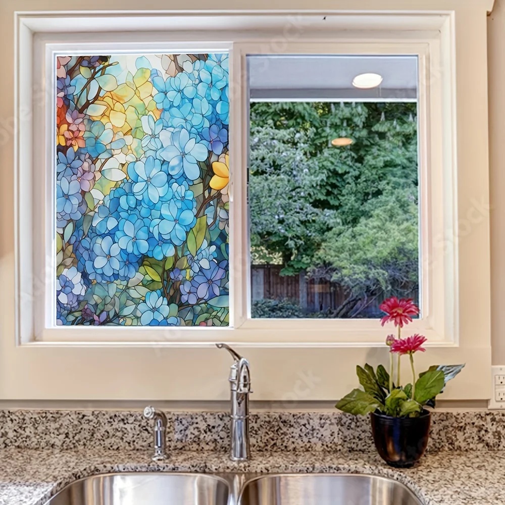 Flower Window Sticker Window Privacy Film Stained Glass Film No Adhesive Electrostatic Sticker Waterproof Home Decoration