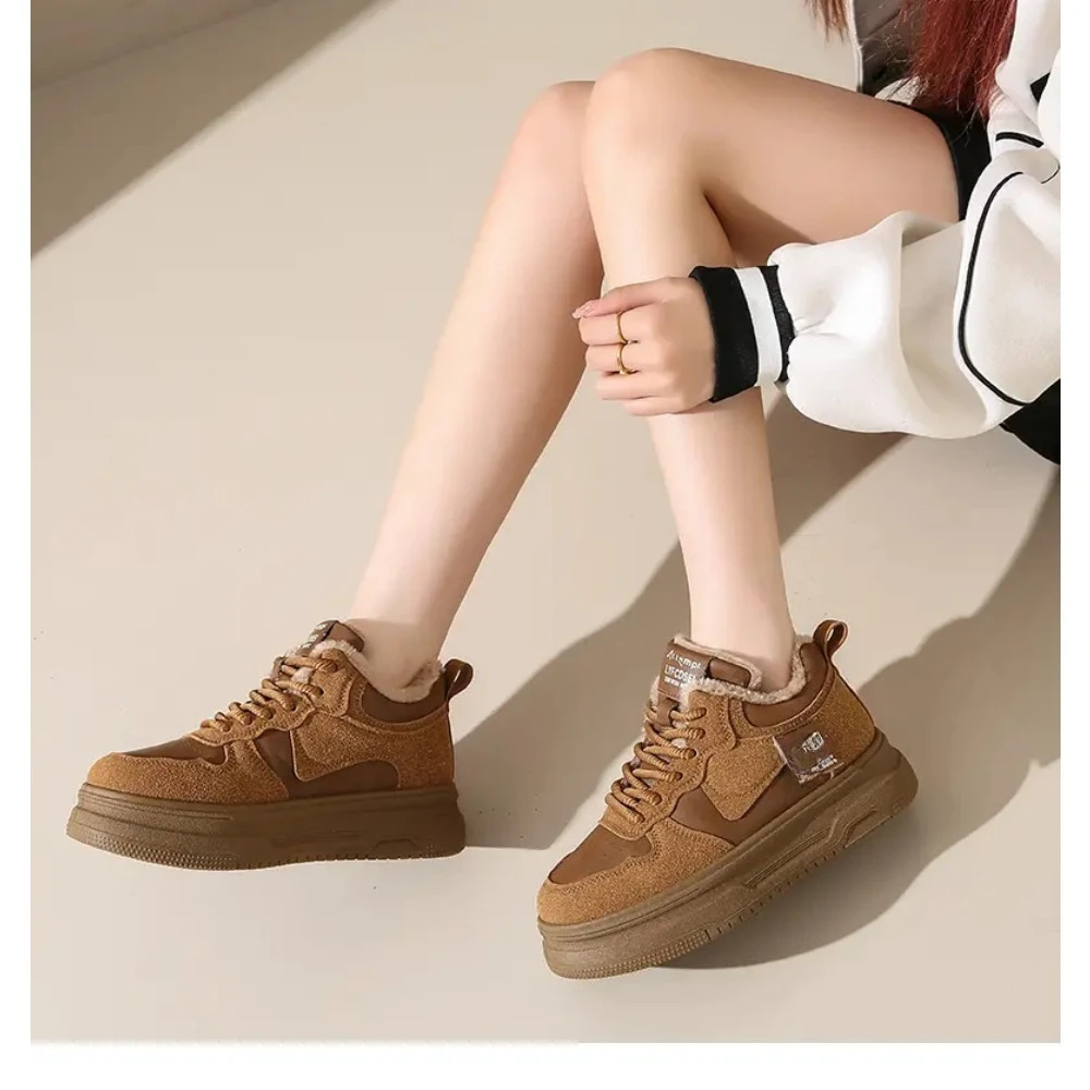 النساء الجلود جديد الخريف الربيع أحذية مشي غير رسمية أحذية رياضية مكتنزة الشتاء أفخم منصة عالية الرياضة أحذية التزلج امرأة