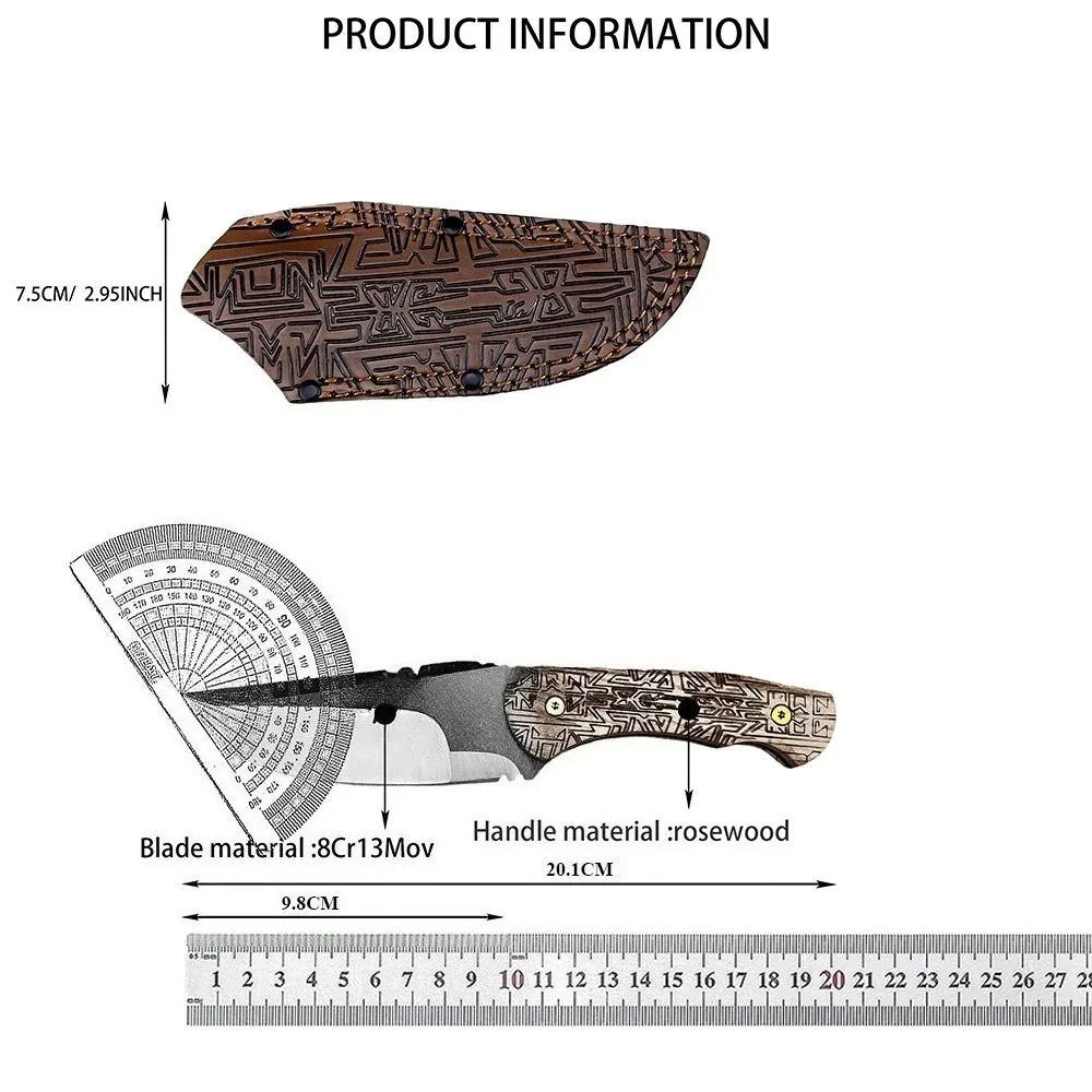 Portable Fixed Blade Utility Knife with Sheath Multifunctional Forest Adventure Gear Camping Climbing Fishing BBQ Walking Tour
