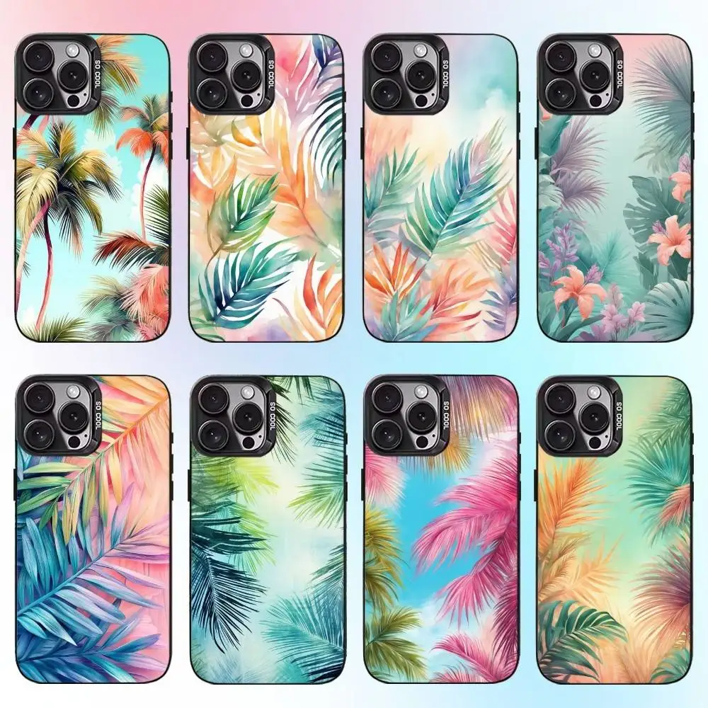 

Palm tree Leaves Plant Flower Phone Case For iPhone17,16,15,14,13,12,11 Plus,Pro Max Black Candy Matte Shockproof Cover
