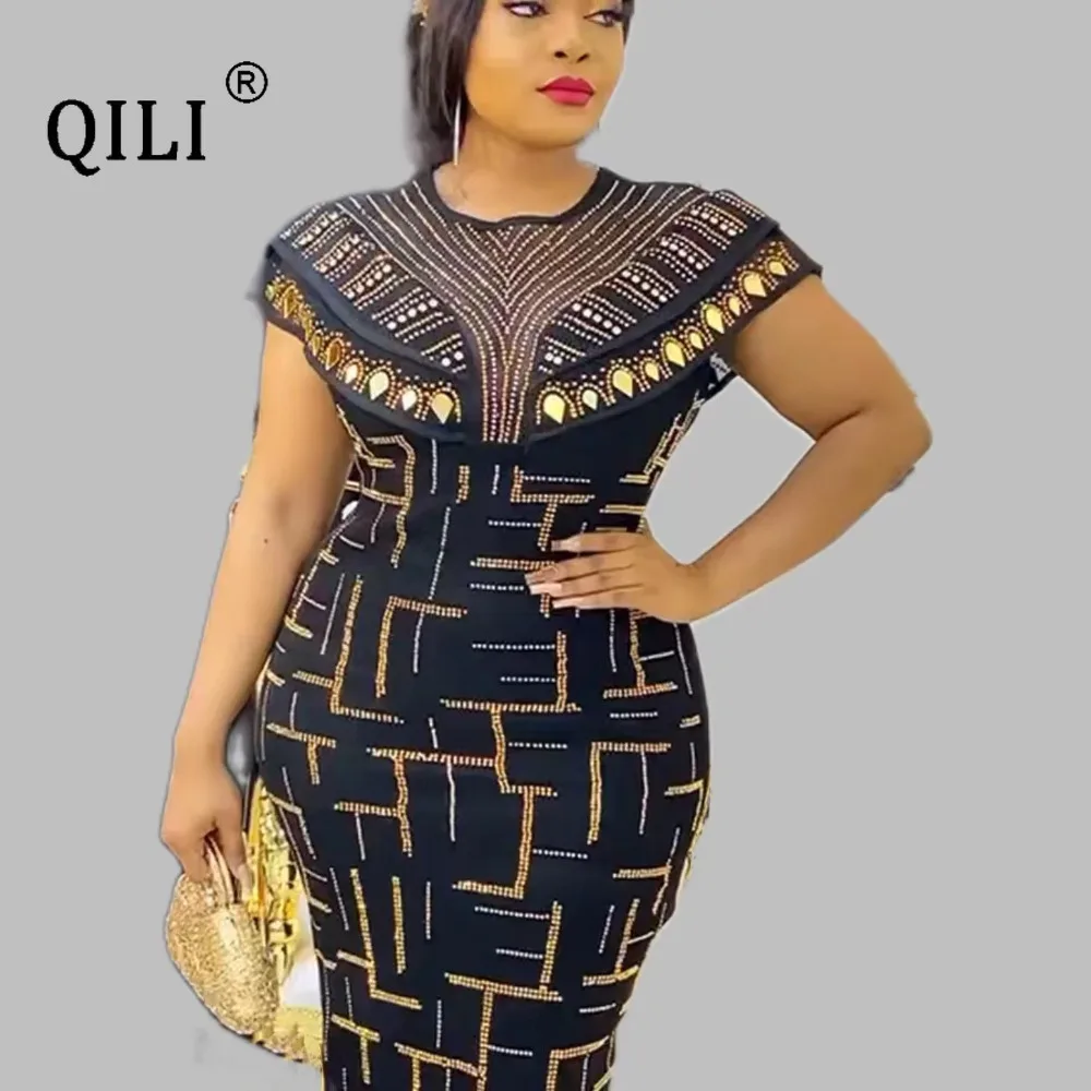 

QILI-European and American Women's Wear, New Heavy Industry Rhinestone Dress, African Women's Wear, 2023