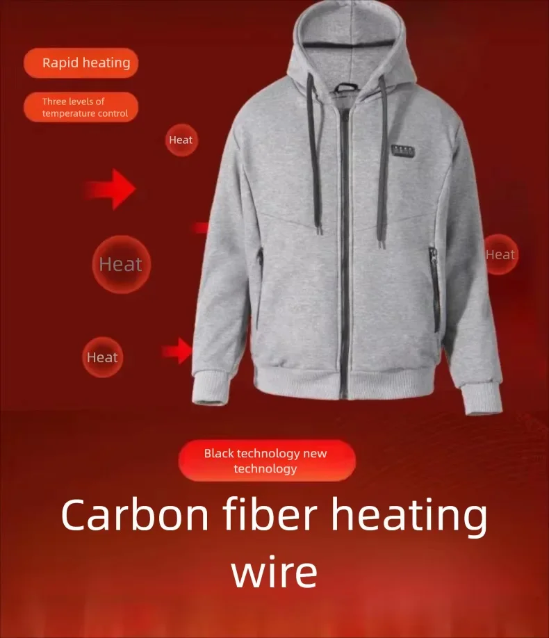 23 Areas Smart Heated Hoodie Couple Style Outdoor Wear Constant Warmth Unisex Electric Heating Sweatshirt Winter Heated Jacket ﻿ - view 3