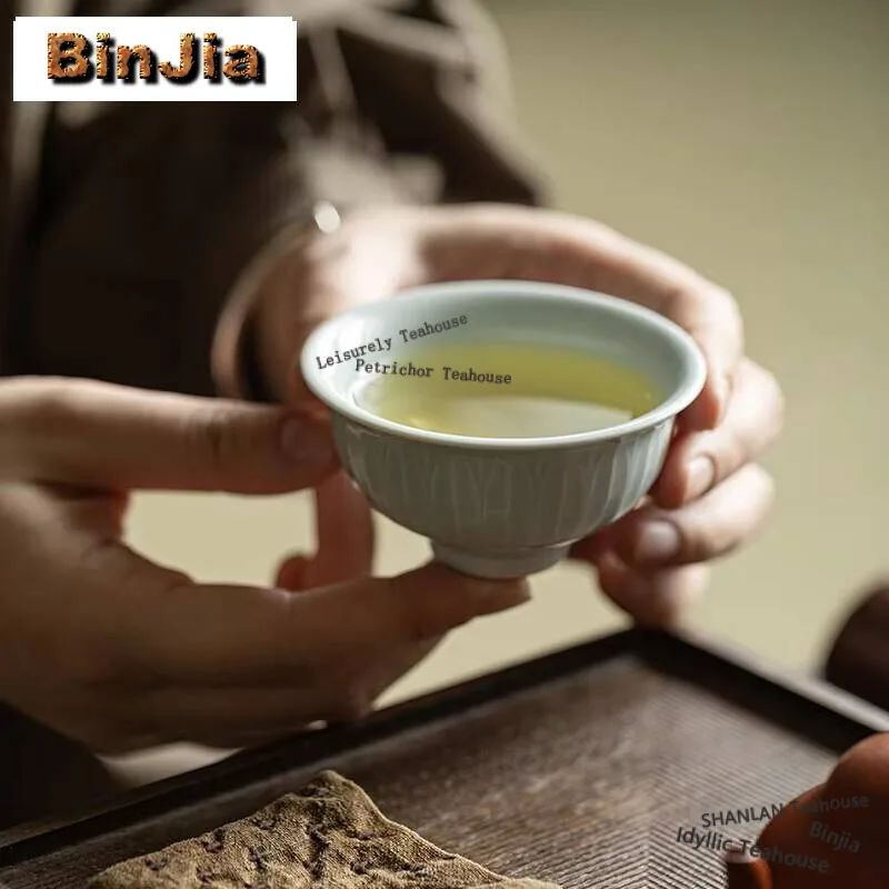 100ml Antique Tire Lotus Petal Ceramic Teacup Chinese Meditation Bell Cup Personal Tea Bowl Single Master Cup Kung Fu Teaset