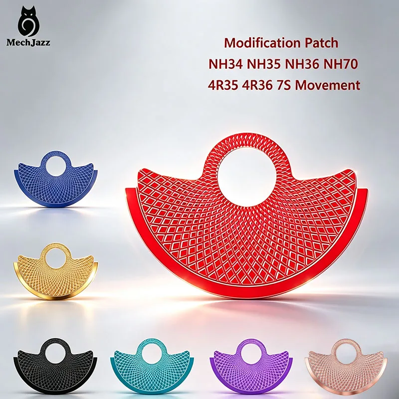 MechJazz Radiating Grid Pattern Rotor Mod Patch Fit NH35 NH36 Movement Automatic Watch Oscillating Weight Modification Parts
