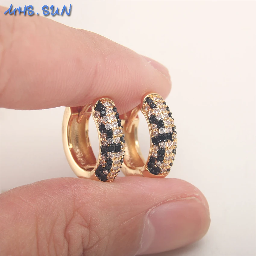 MHS.SUN High Quality Zircon Leopard Print Hoop Earrings Women Men Hip Hop Round Jewelry Gold Plated AAA CZ For Party Accessories