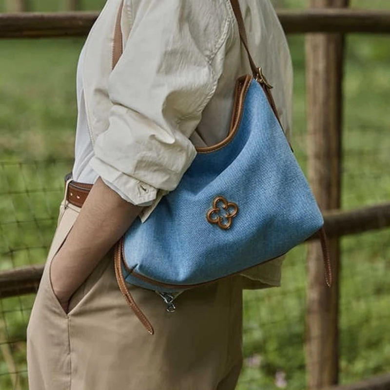 Cassile New Hobo Tote Bag Denim Blue Design Single Shoulder Large Capacity Canvas Bag Crossbody Bag