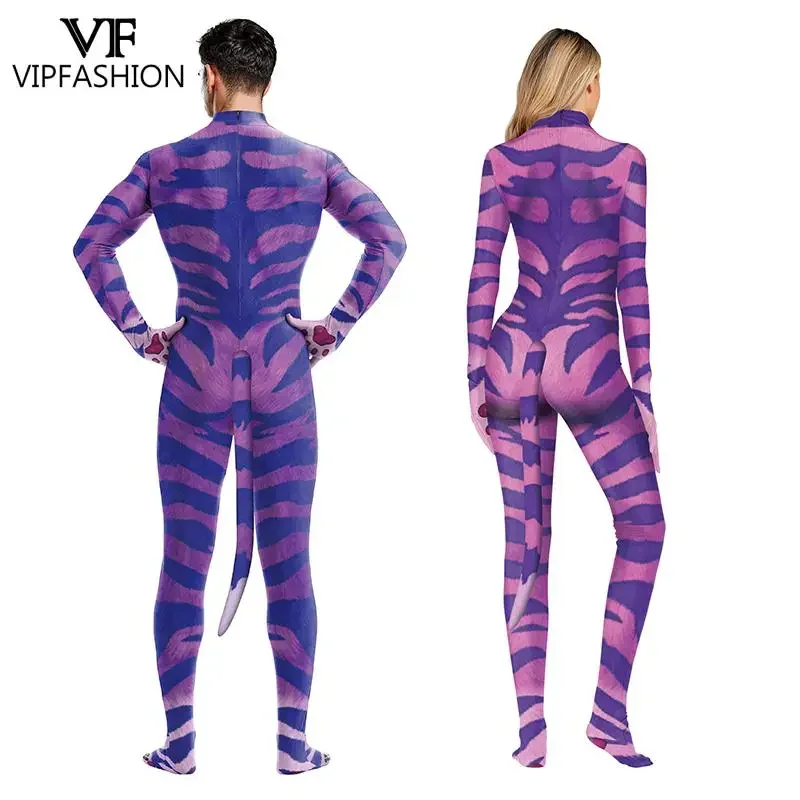 VIP FWASHINGTON Funny costumes Animal Leopard Print Adult body Unisex Zentai Jumpsuit with Tail 3D Cosplay Clothing Fancy Dress