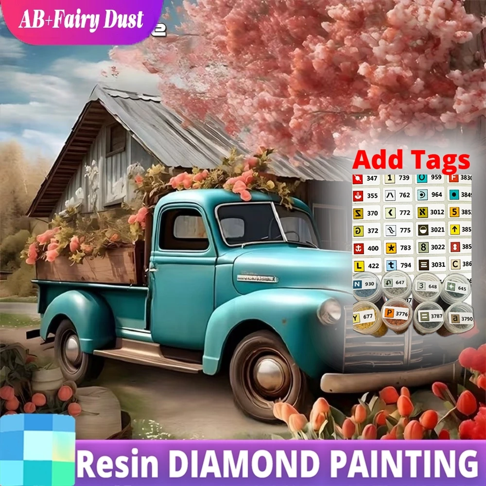 Pólvora de Hadas de Resina AB, Kits de Bordado de Diamantes Cuadrados y Redondos Completos para Coche, Pintura DIY, Paisaje, Punto de Cruz, Mosaico Artístico, Regalo Hecho a Mano