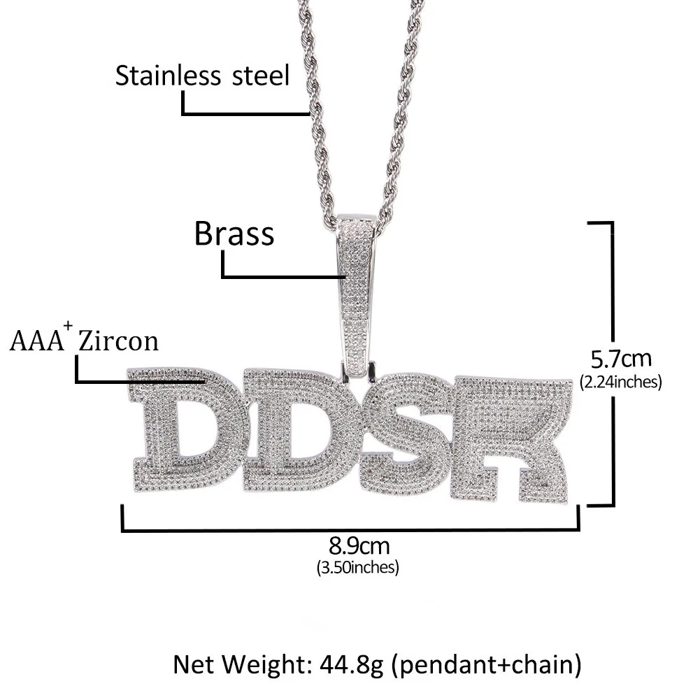 

Fashion Personalized Pendant Necklace Hip Hop Design DIY Three-Layer Full Diamond Copper Inlaid AAA Zircon Letter Pendant.