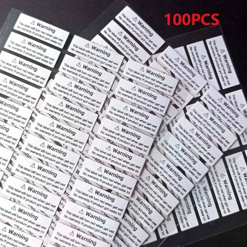 

100pcs 30x9mm Liquid Detection Label Water Sensitive Sticker Turn Red/Blue When Got Wet Device Potential Damage Indicator