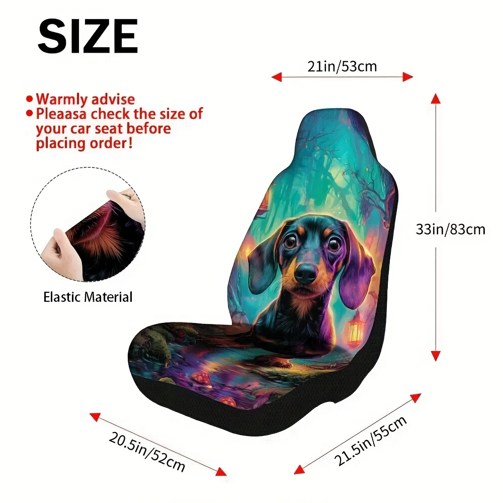 2pcs, Fashionable Fantasy Forest Dog Lanterns Stream Print Car Seat Covers, Universal Fit For Sedan SUV Truck, Easy To Clean, Fo