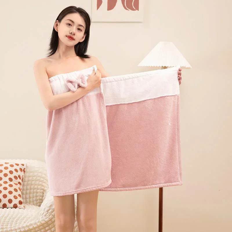 Ultra-fine soft absorbent bathrobe, quick drying bath towel, women's wearable strapless coral fleece