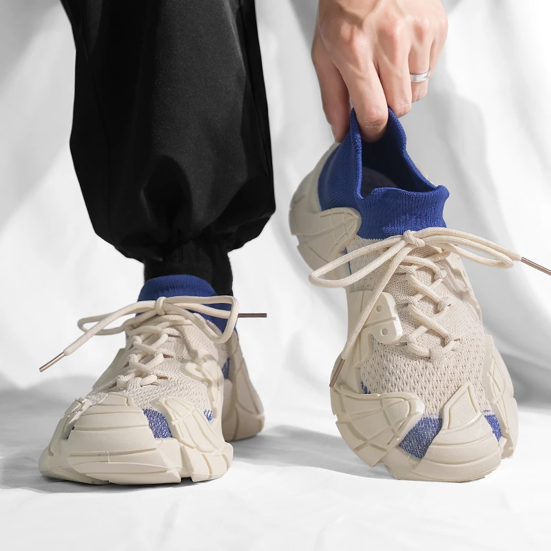 

Нескользящие мужские уличные кроссовки на резиновой подошве, модные кроссовки, дышащая мужская повседневная обувь на шнуровке, модные мужские кроссовки на платформе