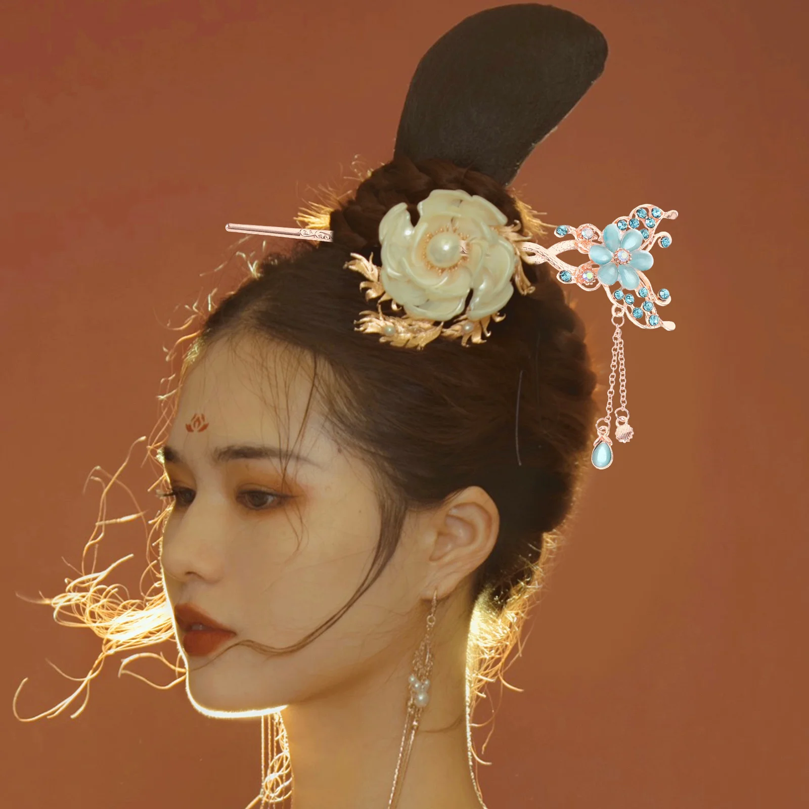 

3Pcs Vintage Chinese Flower Hair Chopsticks Stylish Tassel Accessories for Long Hair Bun Hanfu Cosplay Tassel Hairpin