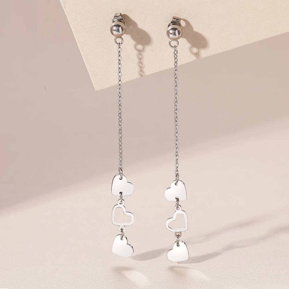 DOTIFI Stainless Steel Love Heart Tassel Earrings Gold colour Fashion Bohemia Party Dangle Earrings For Women Girl