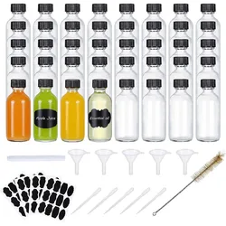 30/60ml Small Glass Bottles with Airtight Lids Clear Sample Boston Bottle/Vials/Containers for Juice Ginger Shots Potion Oils