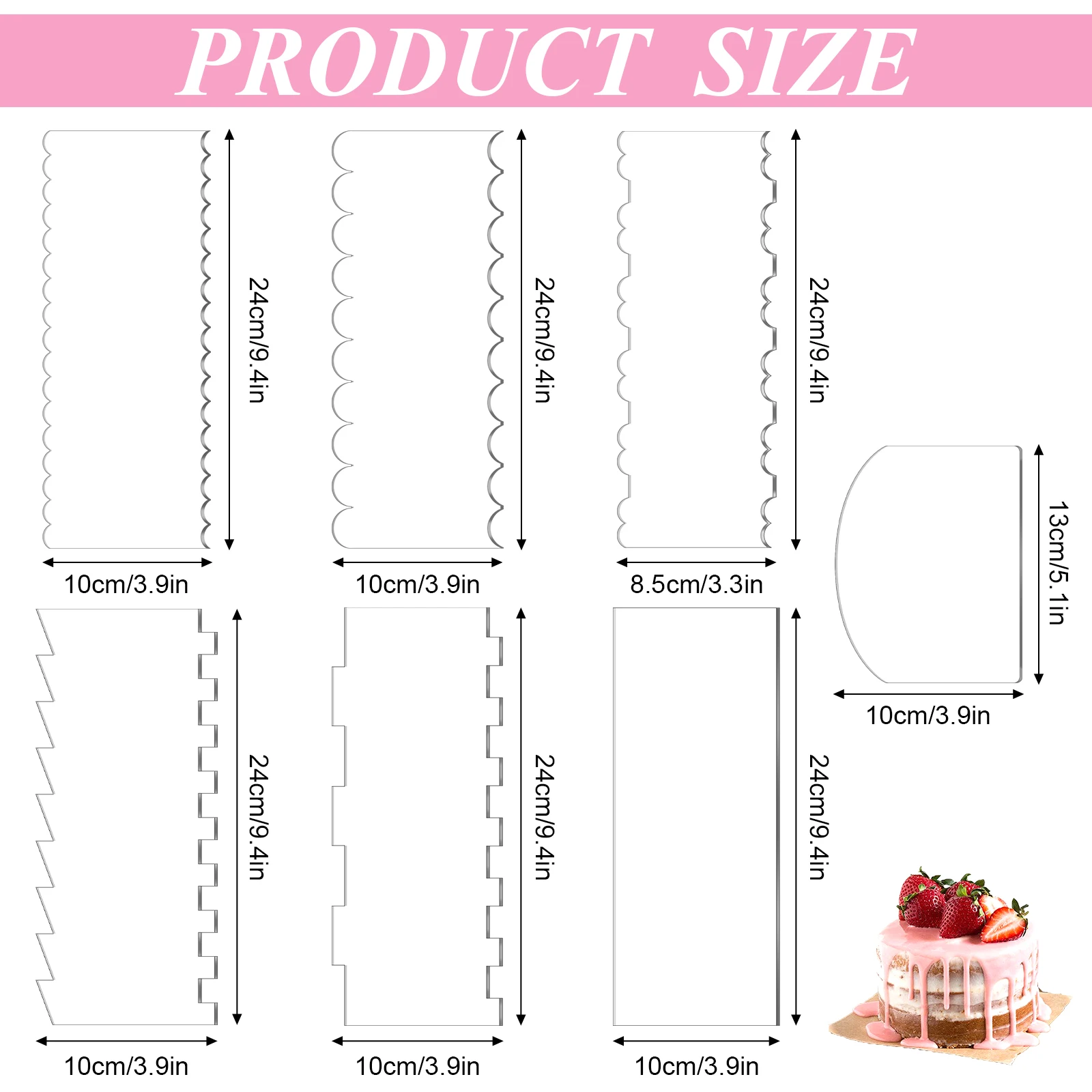 7 Pieces Clear Acrylic Cake Scraper Smoother Icing Scraper Cake Icing Comb Stripe Contour Comb Cake Cutter For Decorating