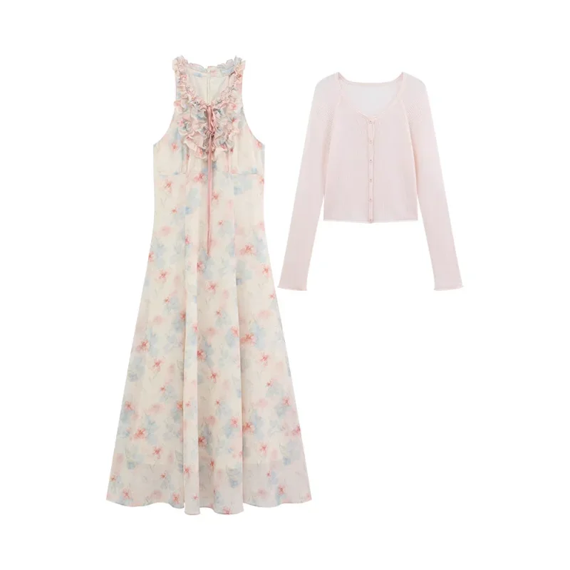 여름 홀터넥 넥 꽃 쉬폰 맥시 드레스 여성용 민소매 휴가 롱 드레스 Flowy Slim Fit Boho Beach Holiday Sundress