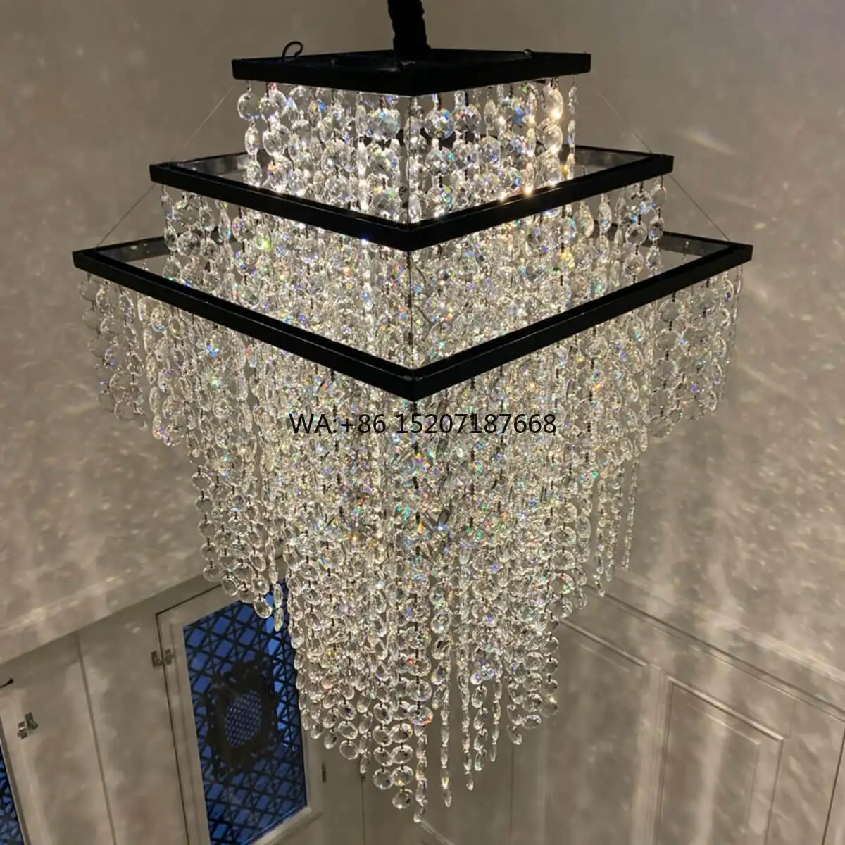 Italian Design Modern Hallway Dining Room Kitchen Island Luxury K9 Crystal Chandelier with Black Steel Frame