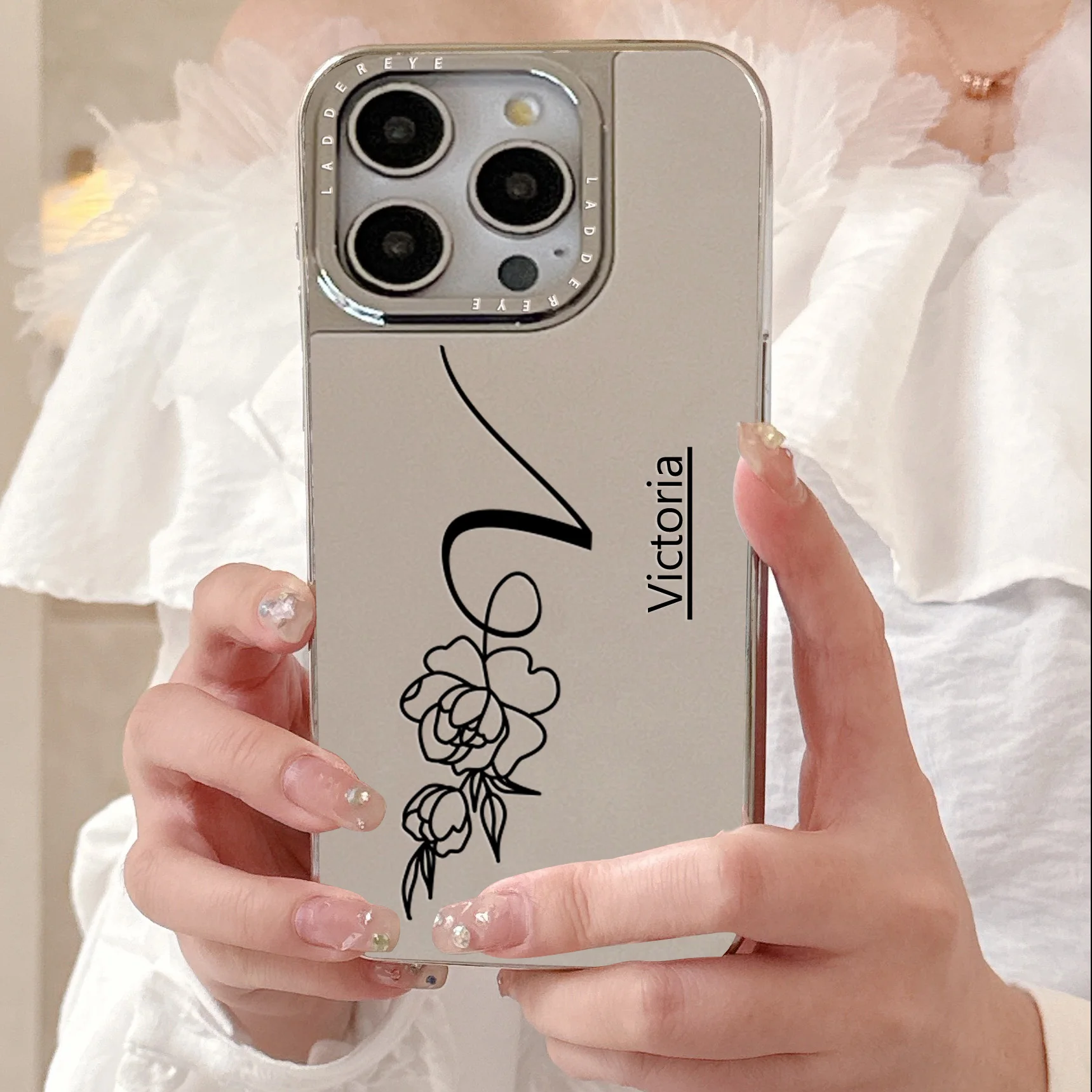 شخصية فاخرة مخصصة اسمك يشكلون مرآة قضية الهاتف آيفون 16 15 14 13 12 11 برو ماكس زائد الغطاء الخلفي الواقي