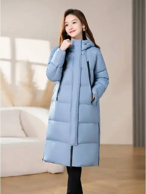Lange donsjas voor dames, witte eendenveren, 2024 winter nieuwe mode trendy verdikte warme broodjas met capuchon.