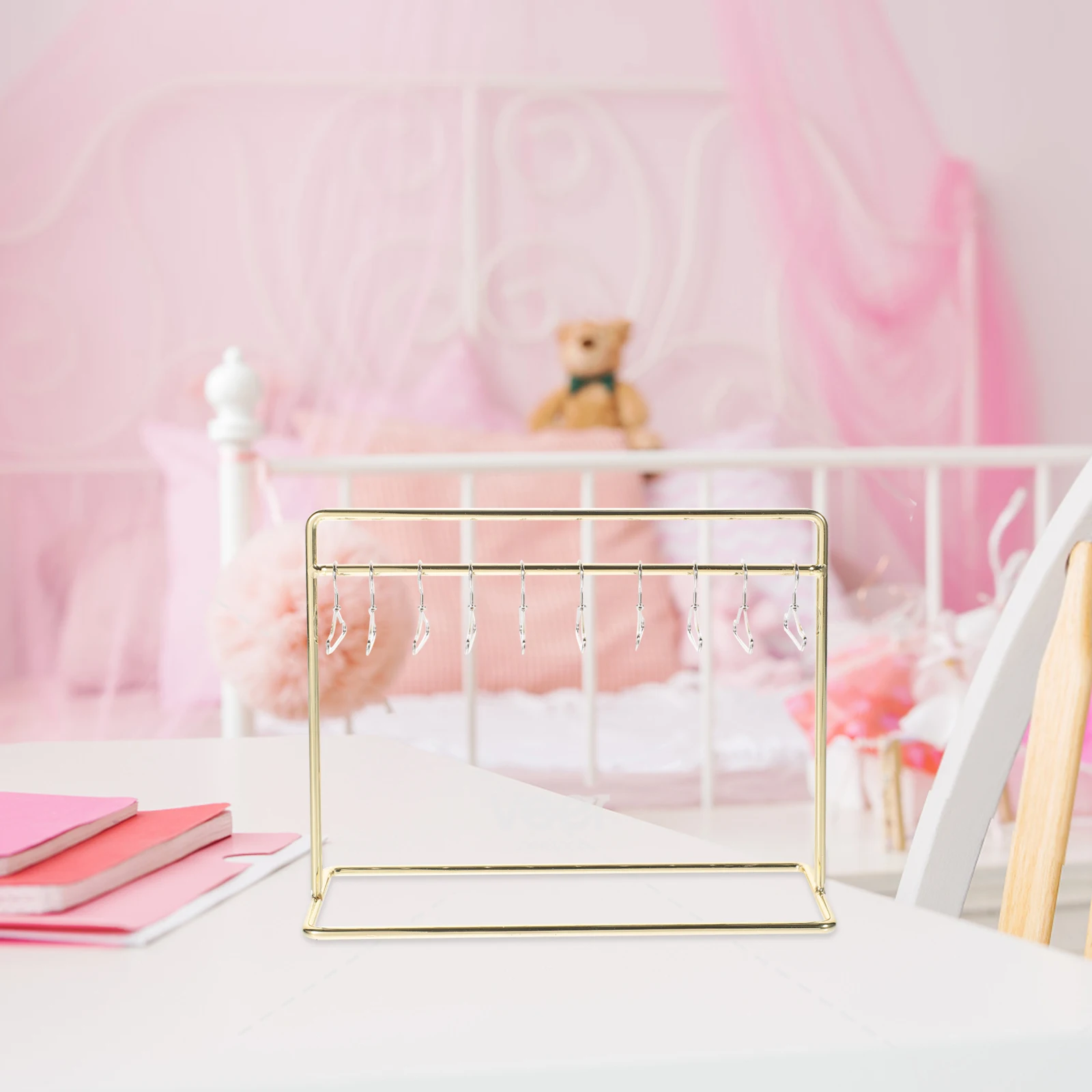 

1 Set Mini Clothes Hanger Rack Metal Garment Display Stand For Dollhouse Outfit Storage Organizer Accessories Sturdy Iron Frame