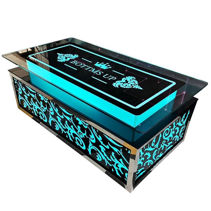 

Coffee table luminous starry sky European wine bar counter tempered glass stainless steel coffee table