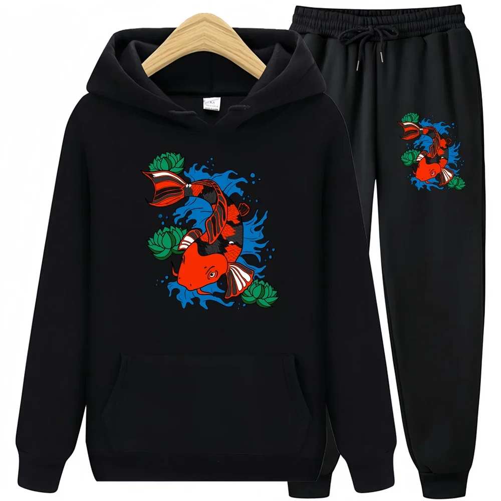 Farbige Koi Männer Marke setzt Mode Herbst Frühling Sporta nzug Sweatshirt Jogging hose Herren bekleidung 2 Stück Sets schlanken Trainings anzug