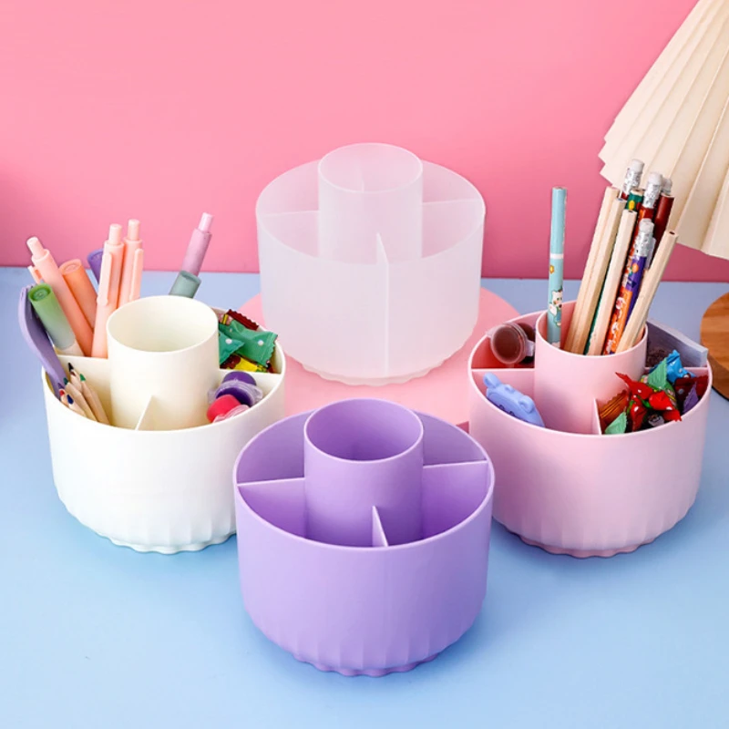 Creative Multi-functional Rotating Pen Holder Large Capacity Desktop Stationery Organizer Cosmetics Storage Box Desk Accessories