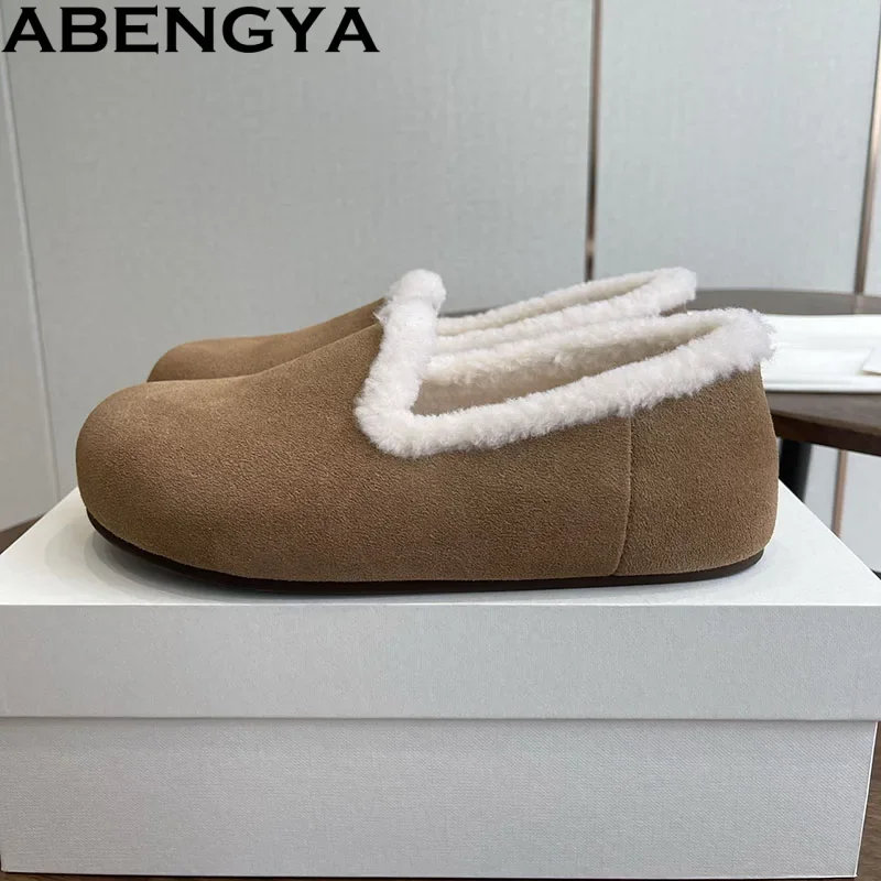 

Winter Wool Warm Loafers Women Platform Sneakers Slip On Walk Fur Shoes Ladies Cow Leather Thick Sole Casual Shoes For Woman