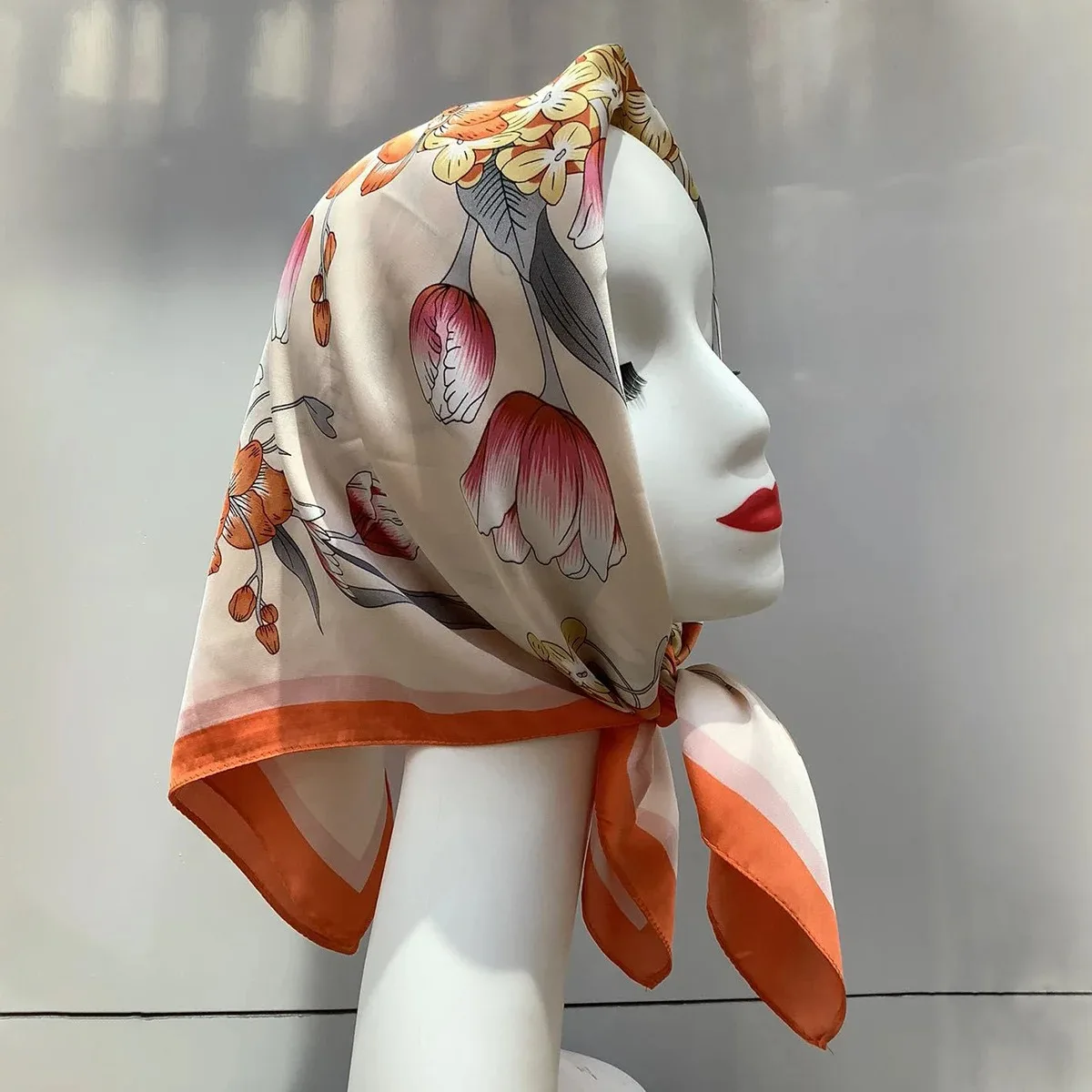 

1PCS plain and elegant high-grade flower silk scarf women's square scarf thin spring and summer scarf decorative headband