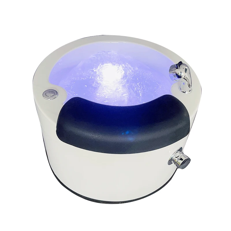 Acrylic Pedicure Bowl, 570mm Round Foot Massage Bath with Wood Chair, Glass Copper Spa Basin, Pedicure Sink Bowl for Salon
